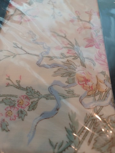 Ralph Lauren Twin Flat Sheet Cream Floral Rose Wisteria Blue Ribbon Vines Vintag - Picture 12 of 13