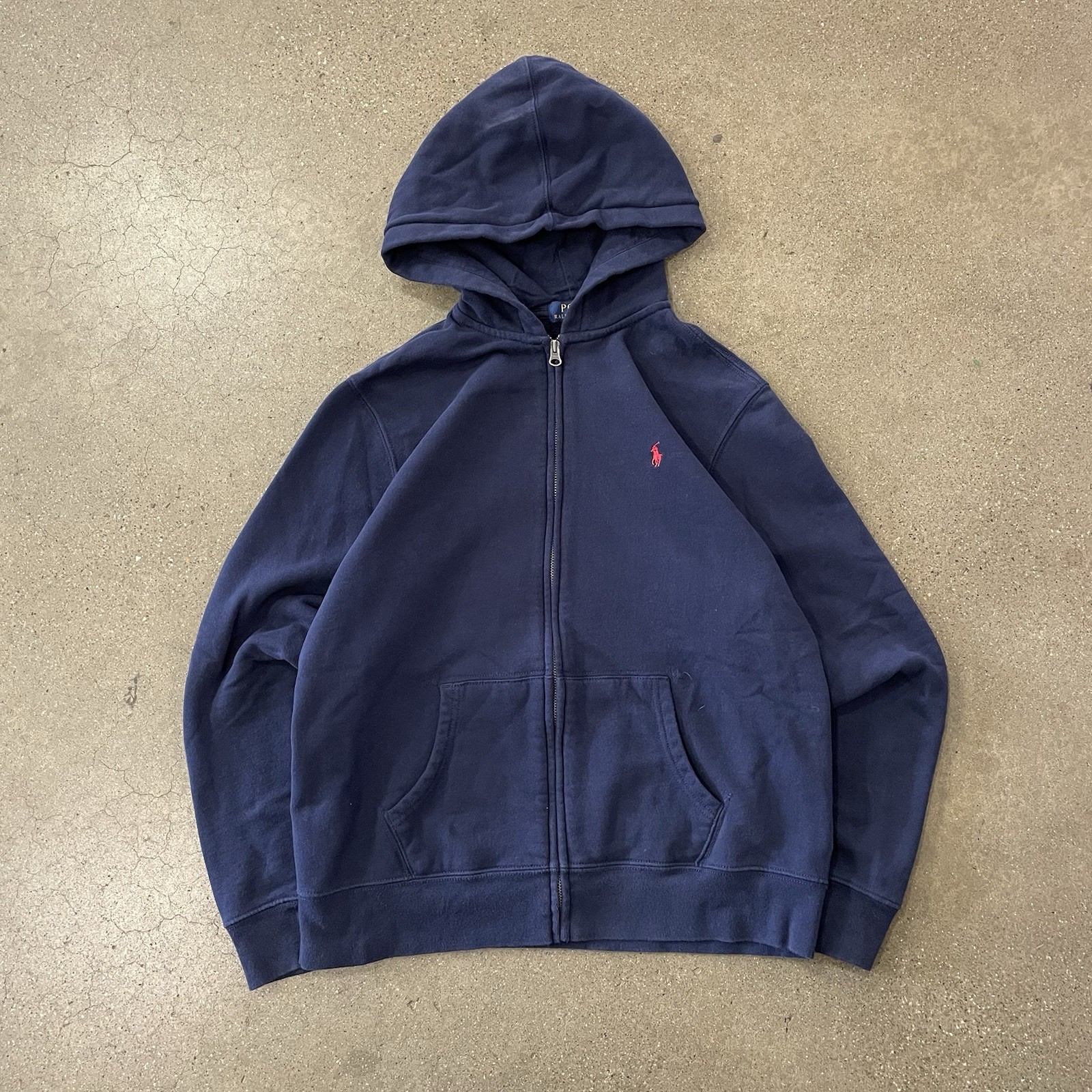 Polo Ralph Lauren full zip blu navy felpa con cappuccio logo Gol Pony taglia XL 18 20