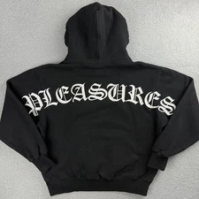 Pleasures Now Hoodie Mens Large L Black Neural Embroidered Fleece Sweatshirt 1