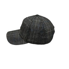 Womens Plaid Baseball Cap Hat Gray Black White Blue Adjustable OS Wool Blend