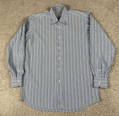 Luciano Barbera Shirt Mens XL Blue Striped Button Long Sleeve Made In Italy