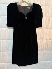 Vintage Cachet by Bari Protas Black Velvet Sweetheart Puff Sleeve Party Dress