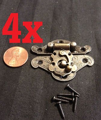 4x mini dollhouse Antique Bronze wood box latch Sets Case Lock hinge small b24