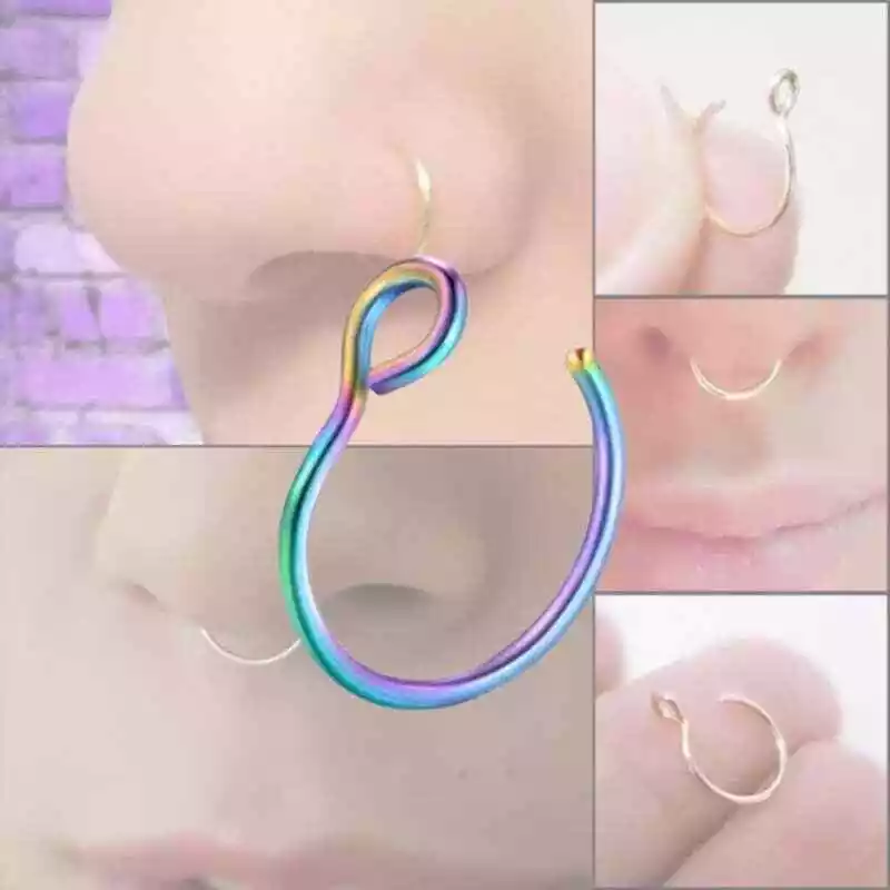 Rainbow Chrome Single Fake Nose Ring Cuff eBay