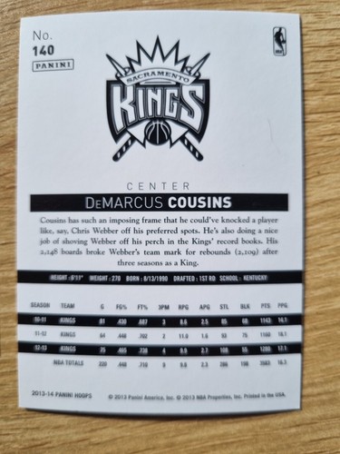 2013-14 Panini NBA Hoops #140 DeMarcus Cousins - Kings - Picture 2 of 2