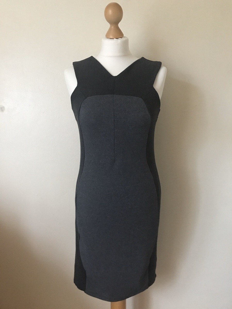 NEXT 👗 Grey Charcoal Jersey Pinafore Pencil Work Office Smart Dress 10  Petite