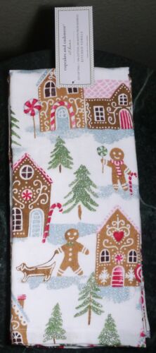 NEW Cupcakes & Cashmere 2 Pk Kitchen Towels Christmas Gingerbread Man Glittery - Picture 1 of 4