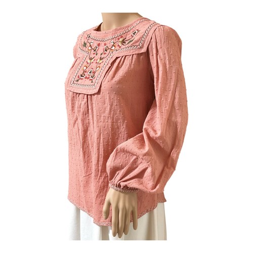 Max Studio Womens Embroidered Yoke Top Blouse S Cotton Peasant Boho Cottagecore - Picture 10 of 17