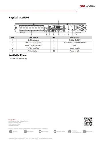 Grabadora de video en red Hikvision DS-7616NXI-I2/16P/S(E) 16 canales 16 POE 4K NVR - Imagen 13 de 13