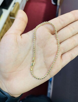 Real 10K Yellow Gold Diamond Cuts Unique Ladies Bracelet 8'' Inch Ice Bracelet