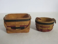 Blossom Bucket Suzi Set of 2 Longaberger Like Miniature Resin Basket Figurines