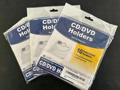 New (3-packs) C-Line Self-adhesive CD / DVD Holders 70568 10 holders Free Ship