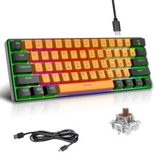 Snpurdiri 60% Wired Gaming Keyboard Color LED Backlit 61 Brown Switches Keys