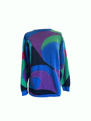 Vintage colorful abstract beaded grandpa sweater size medium