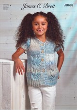 James Brett Chunky Knitting Pattern Girls Cable Knit Short Sleeve Jacket JB699
