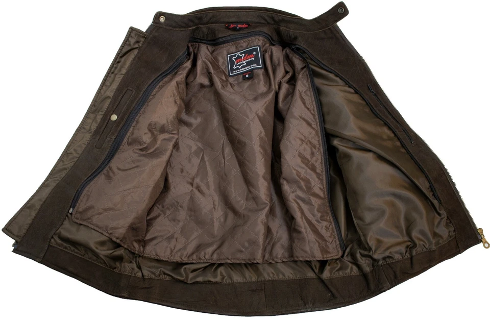 Retro Lederjacke aus Nubukleder in braun mit Protektoren Motorradlederjacke - Bild 4 von 4