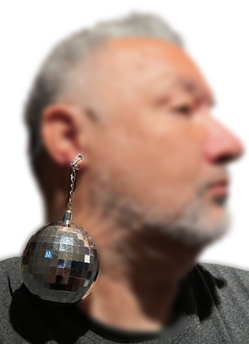 CLIP ON DISCO MIRROR BALL EARRINGS Jumbo 70’s Costume Silver Jewelry Christmas - Picture 9 of 16