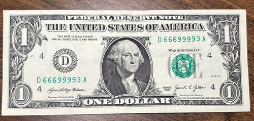 Trinary Fancy Serial $1 One Dollar Bill, 4 Of A Kind, multiples of 3 *66699993 - Picture 6 of 10