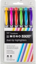 Tombow Mono Edge Dual-Tip Highlighter, 6-Pack