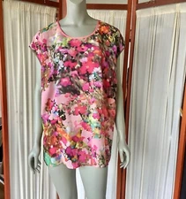 Basler Womens Sleeveless Watercolor Floral Print Blouse Lightweight Size 2X