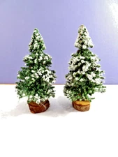 2 Lemax SNOWY TREES 4-1/4" Wood Base Christmas Village Holiday Home Decor