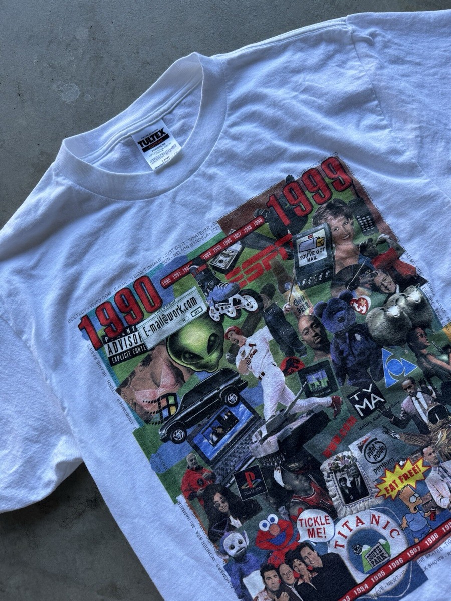 Vintage 1999 Heat Licensing LLC 90's Nostalgia Collage T-Shirt L
