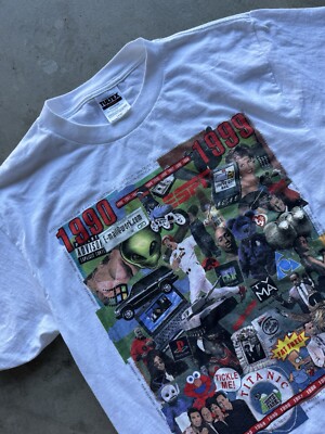 Vintage 1999 Heat Licensing LLC 90's Nostalgia Collage T-Shirt L
