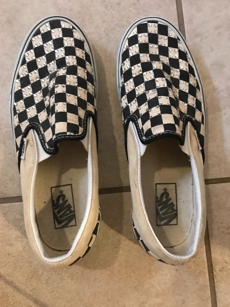 pérdida Millas Porra AUTHENTIC Vans Women&#039;s 9 B&amp;W Checkered Slip-On Classic Shoes with  Rhinestones | eBay