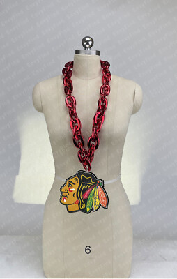 New NHL CHICAGO BLACKHAWKS RED Fan Chain Necklace Foam MI USA