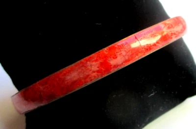 bracelet rigide jonc en bronze émail rouge vernissé rare bijou vintage 5312 - Photo 1/2