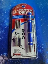 Tool Solutions 8 in 1 Pocket Pen Driver w/ 8 Bits:phillips, torque &slotted Blue