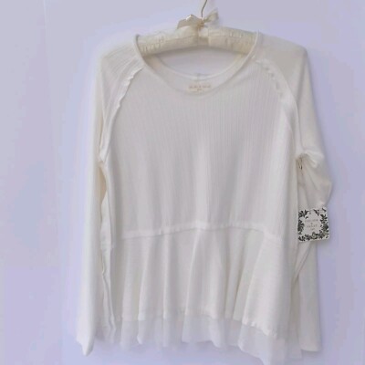 Off White Teen Girl Boho Top Long Sleeve Raw Edge Seams 