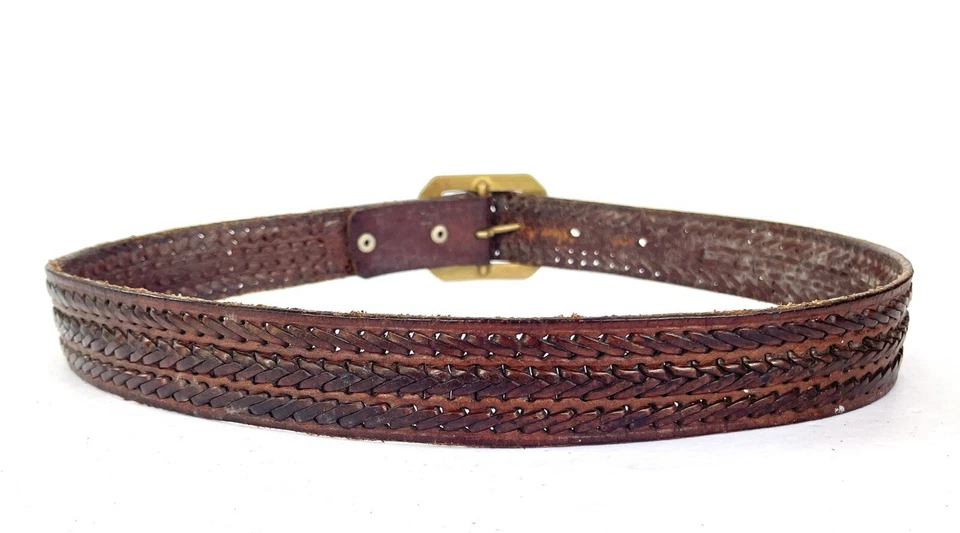 70 年代复古浮雕工具系带深棕色皮革腰带 32 34 20 世纪 70 年代 — 第 2/4 张图片