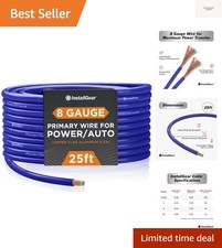 8 Gauge Wire 25ft Copper Clad Aluminum CAA - Primary Automotive Wire, Car Amp...