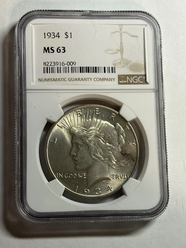 1934 Peace Silver Dollar NGC MS63 Bright White Better Date