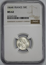 1864-K France Silver 50 Centimes NGC MS 62