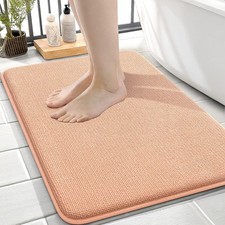 Memory Foam Small Bathroom Rugs 24x16, Absorbent Bath Mat, Peach
