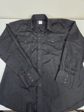 Wrangler Mens Pearl Snap Black Striped Button Up Shirt sz XL