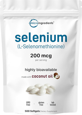 Selenium Supplements for Women & Men 200Mcg, 500 Softgels with Coconut Oil | Ess