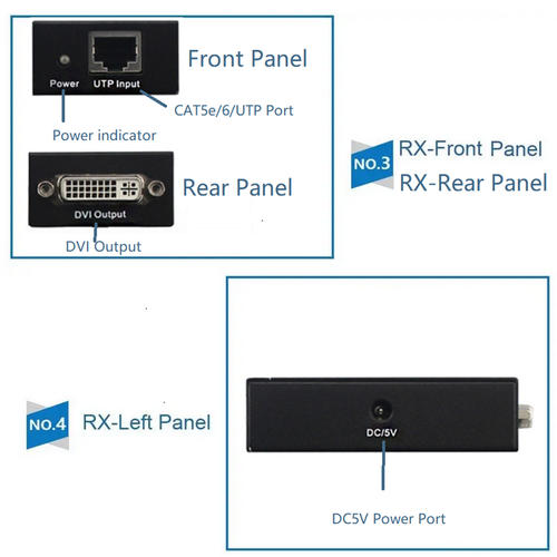 60m 1080P 3D DVI Extender Via Rj45 Cat5e Cat6 Cable Transmitter Receiver To HDMI - Zdjęcie 10 z 13