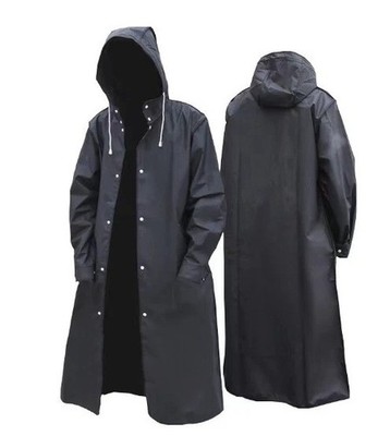 Men Waterproof Long Raincoat Hooded Trench Jacket Outdoor Hiking Black Rain Coat