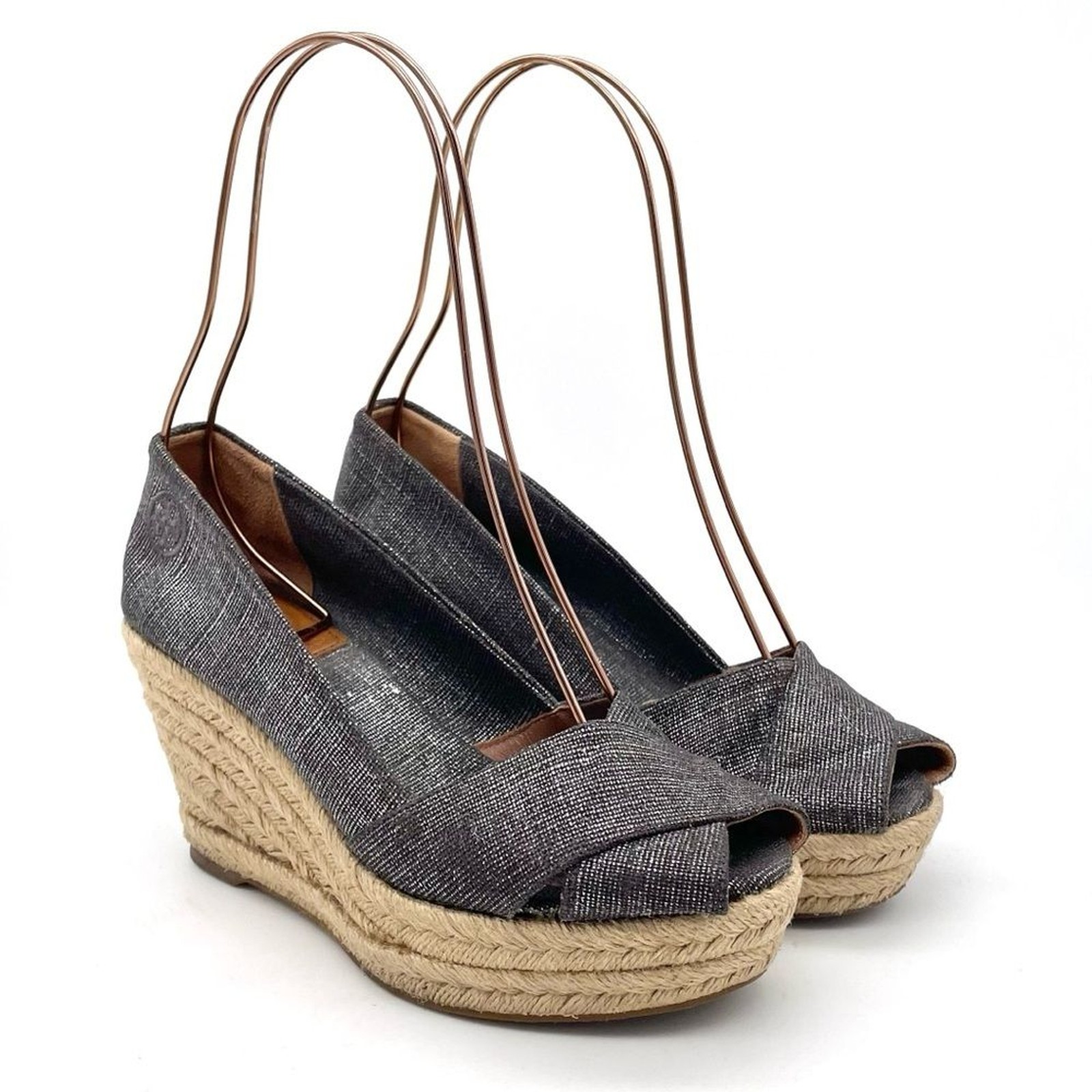 Tory Burch Filipa Espadrille Wedge Heel in Shimmer Pewter Linen Women’s Size 5.5 thumbnail 7