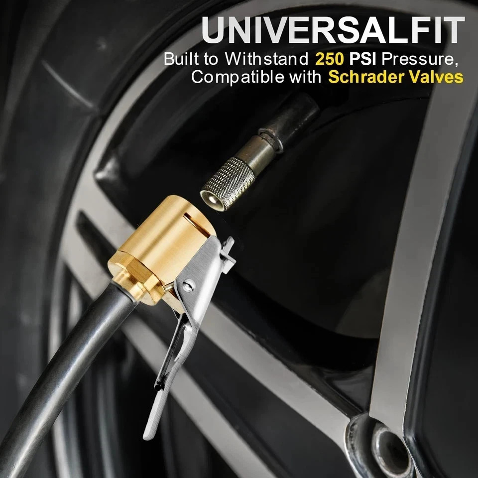 2-Pack Brass Tire Air Chuck, Locking Quick Connect Inflator Hose Adapter, No Lea