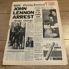 Evening Standard Newspaper 1968 front page. John Lennon Arrested. The Beatles.
