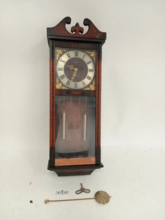 Vintage Acctim Wooden Mechanical Pendulum Wall Clock With Key Spares & Repairs