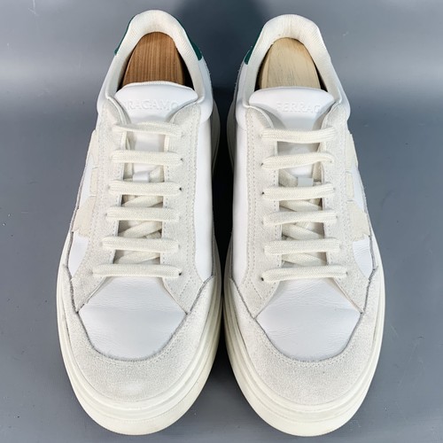 SALVATORE FERRAGAMO Size 11 White Green Logo Leather Chunky Sole Sneakers - Picture 4 of 10