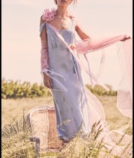 Rare Loveshackfancy Lace Trimmed Silk Blue Flowy Dress Size S
