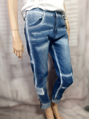  Sexy Woman Umschlag Jeans Baggy Boyfriend weiße Kontraststreifen Gr.S-XL