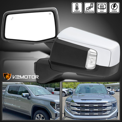 Fits 2019-2024 GMC Serria 1500 Chrome Power Heat Mirrors+Puddle+Temper Sensor