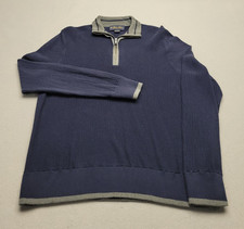 Brooks Brothers Men's Navy Blue Waffle Knit Quarter Zip Pullover Sweater Size L